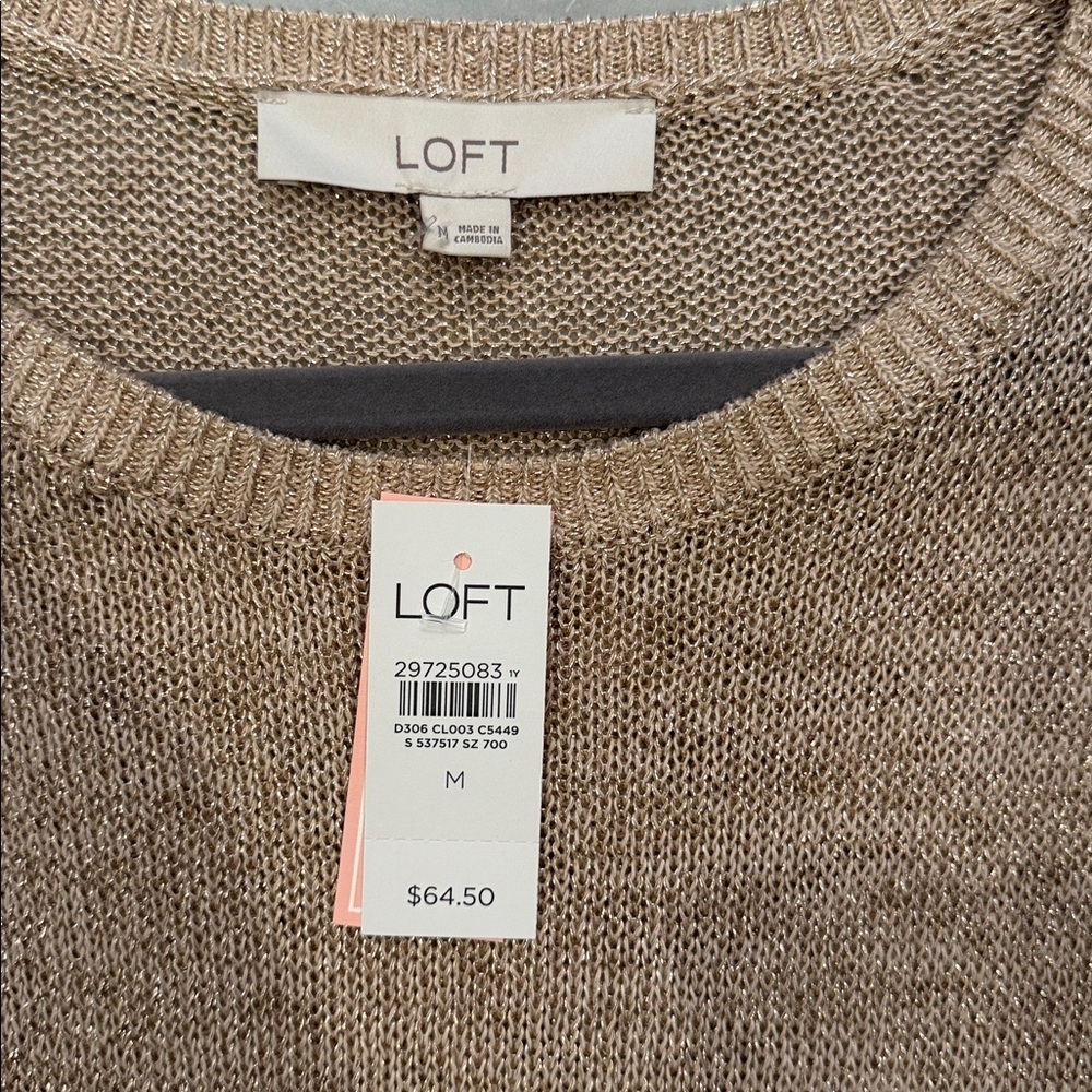 NWT! Loft, shimmery gold knit sweater. Size M - Picture 2 of 2
